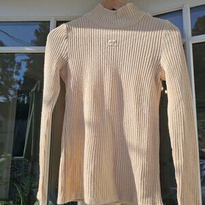 Courrèges French sandy beige mock neck ribbed knit sweater